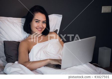 Work from Home, Business from home, Remote work, Telejob. Young brunette woman work at home. 43827501