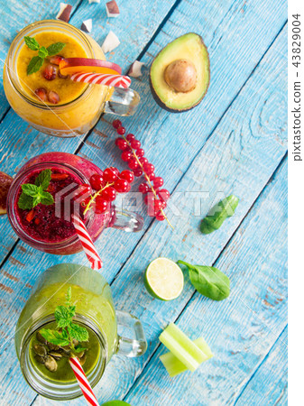 Healthy fresh smoothies with ingredients. Healthy fresh smoothies with ingredients. 43829004