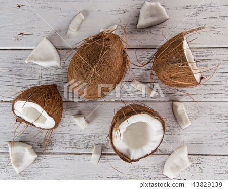 close-up of a coconuts, top view. 43829139
