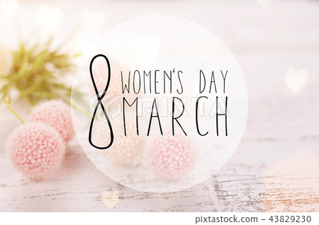 Flowers composition for Women's Day. Pink flowers on old white wooden background. 43829230