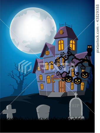 Cartoon haunted house with halloween background Cartoon haunted house with halloween background 43829388