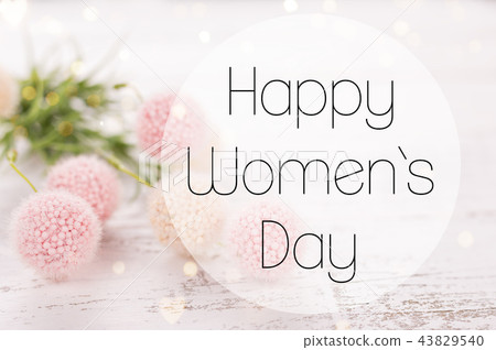 Flowers composition for Women's Day. Pink flowers on old white wooden background. 43829540