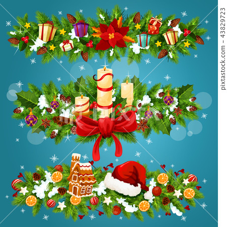 Christmas tree and holly berry festive garland Christmas tree and holly berry festive garland 43829723