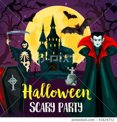 Halloween castle, bats and monster 43829752