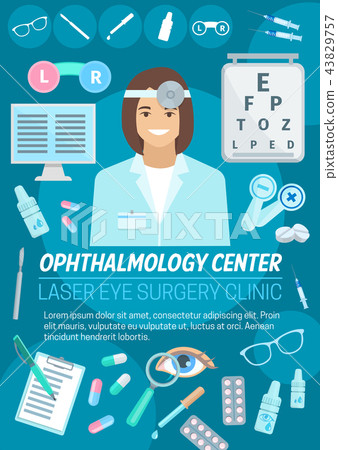 Ophthalmologist with eye, lens and glasses Ophthalmologist with eye, lens and glasses 43829757
