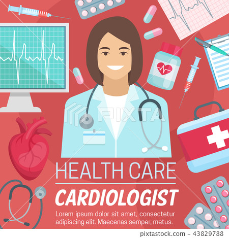 Cardiologist doctor with heart and ecg 43829788