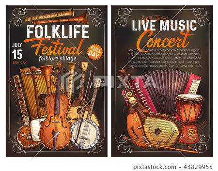 Folk music festival poster with ethnic instrument Folk music festival poster with ethnic instrument 43829955