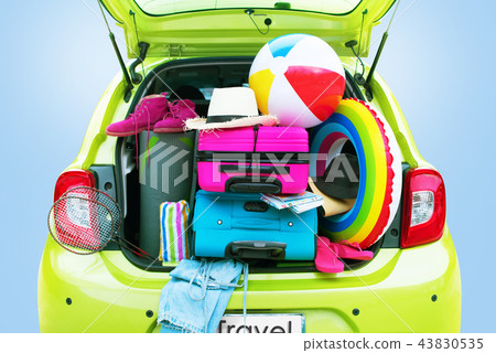 Overloaded Green Car Bright Suitcases Summer Accessories 43830535