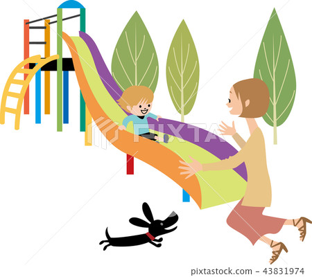Mother and child playing on the slide 43831974