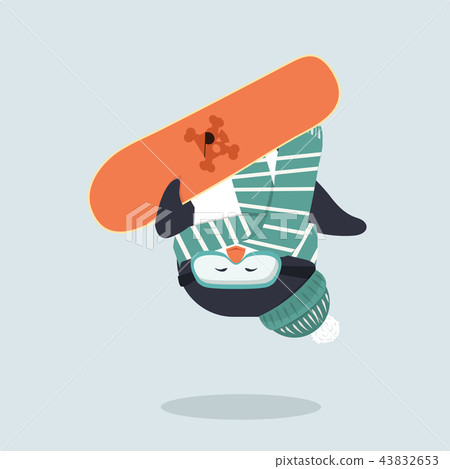 penguin with snowboarder in a jump 43832653