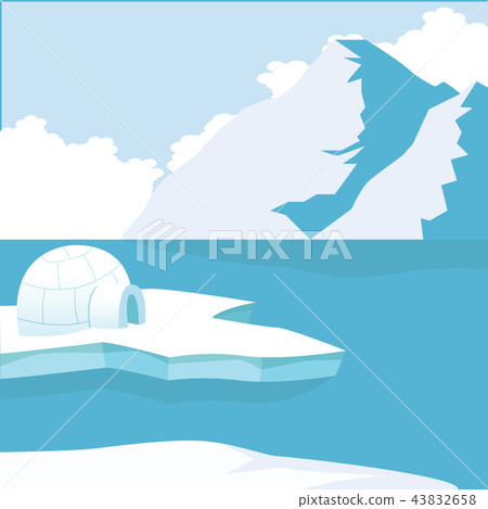 Arctic iceberg and mountains with Igloo Icehouse Arctic iceberg and mountains with Igloo Icehouse 43832658