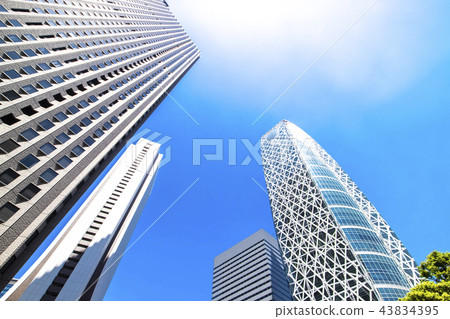 Landscape of the office town looking up at a skyscraper Landscape of the office town looking up at a skyscraper 43834395