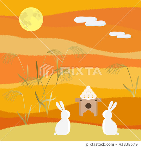 Rabbit and light and full moon Orange 43838579