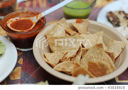 墨西哥,玉米餅,辣醬和辣醬 墨西哥,玉米餅,辣醬和辣醬 43838928