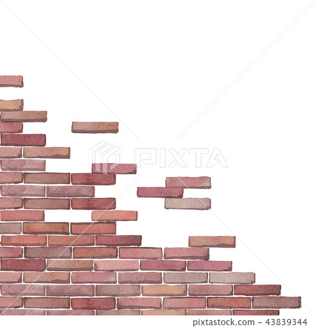 Watercolor corner of the brick wall isolated on white background 43839344