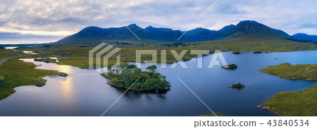 Aerial panorama of the Pine Trees Island in the Derryclare Lake 43840534