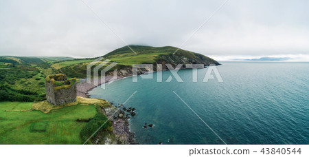 Aerial panorama of the Minard Castle situated on the Dingle Peninsula in Ireland Aerial panorama of the Minard Castle situated on the Dingle Peninsula in Ireland 43840544