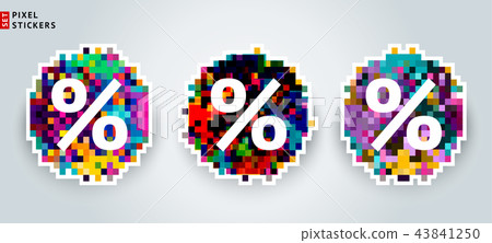 A set of multicolored pixel sale stickers - Stock Illustration ...