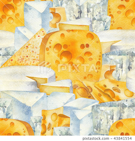 Watercolor pattern of different types of cheese 43841554