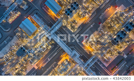 Aerial top view oil and gas refinery plant. Aerial top view oil and gas refinery plant. 43842003