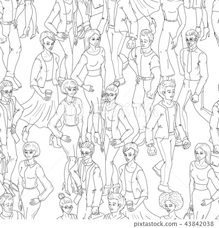 Seamless pattern with business people walking. Sketch style illustration with men and woman. Seamless pattern with business people walking. Sketch style illustration with men and woman. 43842038