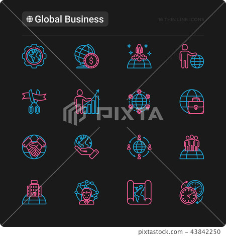 Global business thin line icons set Global business thin line icons set 43842250