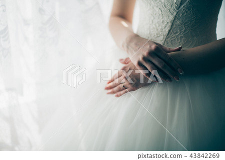 portrait of a young bride standing near window portrait of a young bride standing near window 43842269