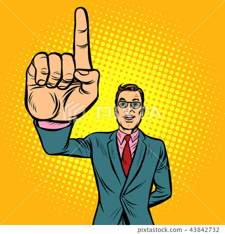 attention gesture man. index finger up attention gesture man. index finger up 43842732