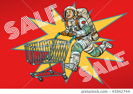 Astronaut on sale. shopping cart trolley Astronaut on sale. shopping cart trolley 43842744