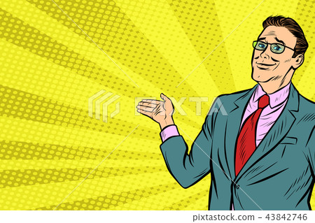 pop art businessman in VR glasses presents pop art businessman in VR glasses presents 43842746
