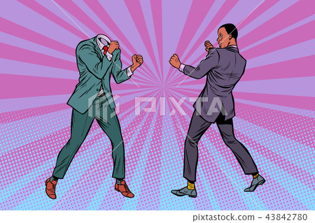 Two men businessman fighting. Pattern without head. African Amer 43842780