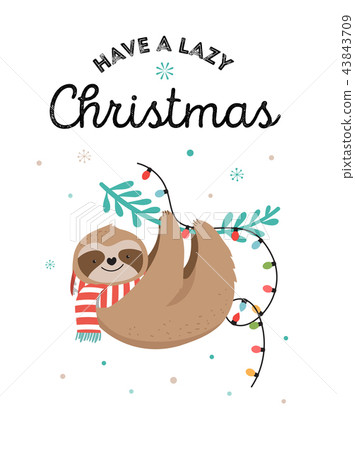 Cute sloths, funny Christmas illustrations with Santa Claus costumes, hat and scarfs, greeting cards Cute sloths, funny Christmas illustrations with Santa Claus costumes, hat and scarfs, greeting cards 43843709