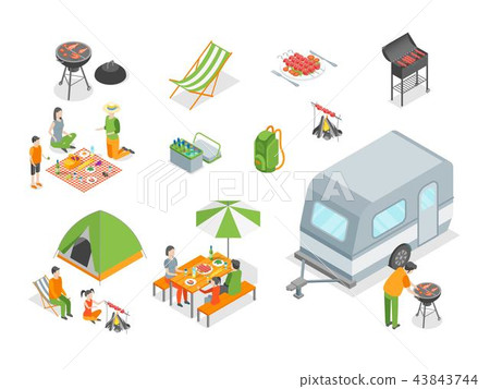 Picnic Barbecue Signs 3d Icon Set Isometric View. Vector 43843744