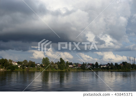 View of river at cloud day. View of river at cloud day. 43845371