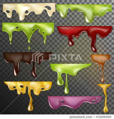 Dripping drops vector dripped liquid and dropping splash illustration set of realistic flowing paint 43846009