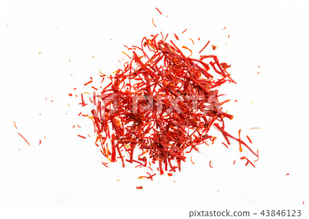 pinch of dried saffron threads on white pinch of dried saffron threads on white 43846123
