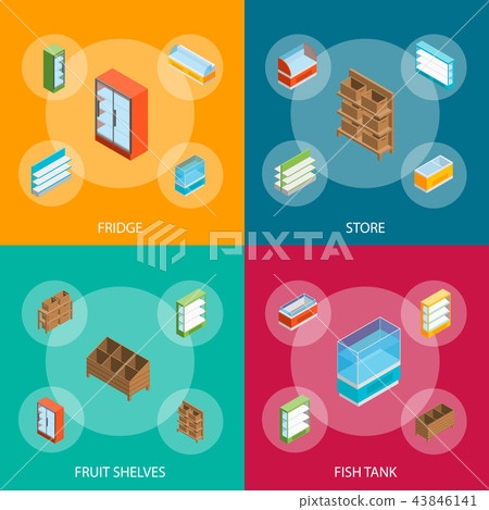 Supermarket Elements 3d Banner Set Isometric Stock Illustration