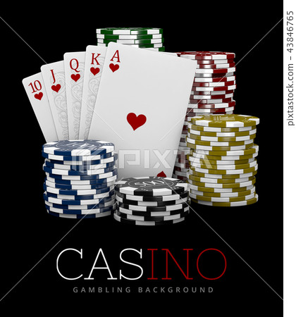 Casino Chips and Poker Card, Casino concept, 3d Illustration of Casino Games Elements 43846765