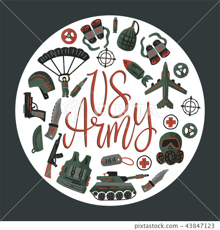 Military and army flat hand drawn card. Military and army flat hand drawn card. 43847123