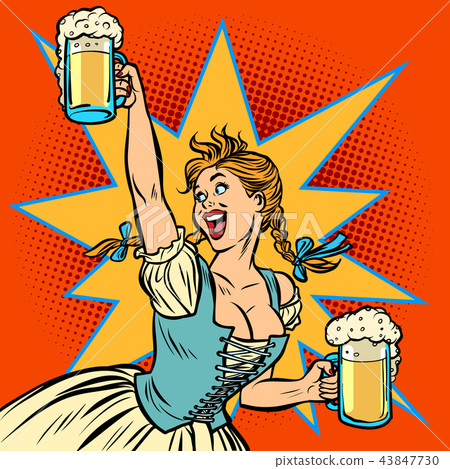 Oktoberfest beer. Woman waitress in traditional German costume Oktoberfest beer. Woman waitress in traditional German costume 43847730