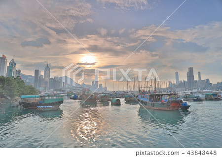 view Skyline of HK at Typhoon Shelter view Skyline of HK at Typhoon Shelter 43848448