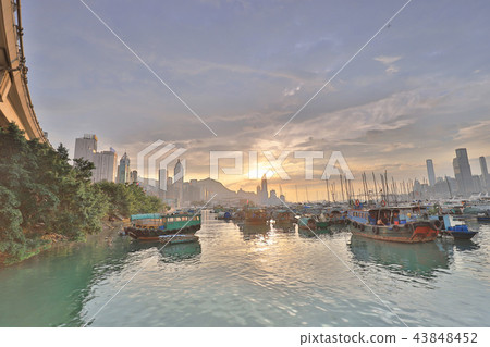 view Skyline of HK at Typhoon Shelter view Skyline of HK at Typhoon Shelter 43848452