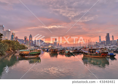 view Skyline of HK at Typhoon Shelter view Skyline of HK at Typhoon Shelter 43848481