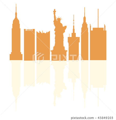 Silhouettes of Statue of Liberty and modern 43849103