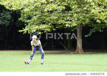 Women exercising in the park Women exercising in the park 43850374
