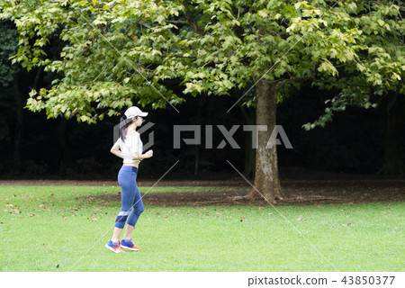 Women exercising in the park Women exercising in the park 43850377