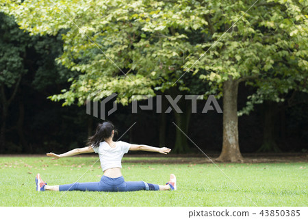 Women exercising in the park Women exercising in the park 43850385