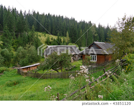 Old neglected rural houses in the background of a 43851120