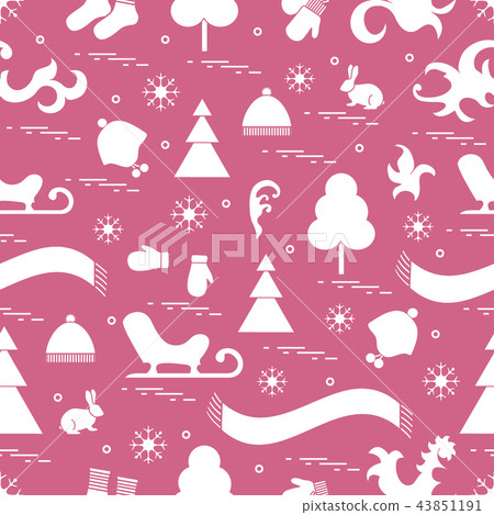Seamless pattern with variety winter elements: Seamless pattern with variety winter elements: 43851191