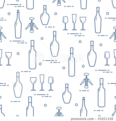 Pattern of wine glasses, bottles, corkscrew Pattern of wine glasses, bottles, corkscrew 43851198